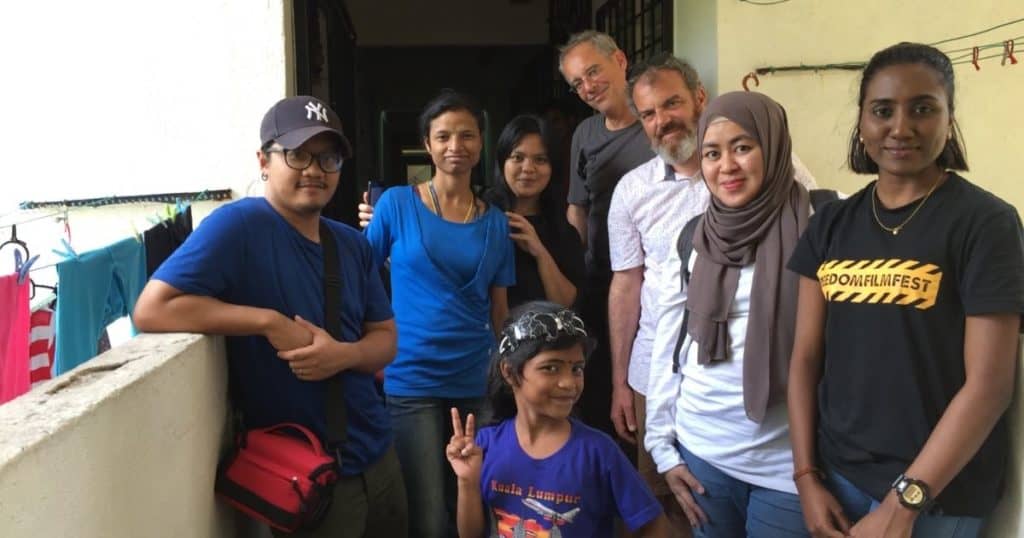 Paymitra (centre) with her mother Aishah (in blue) with the directors and production mentors Sebasian Winkels and Martin Gracineau